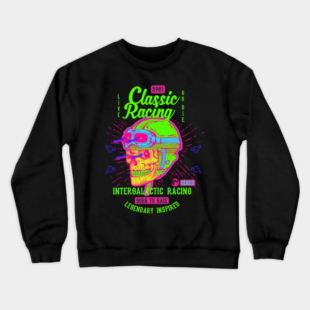 Bike Rider Retro Skull Neon Crewneck Sweatshirt by TOKEBI